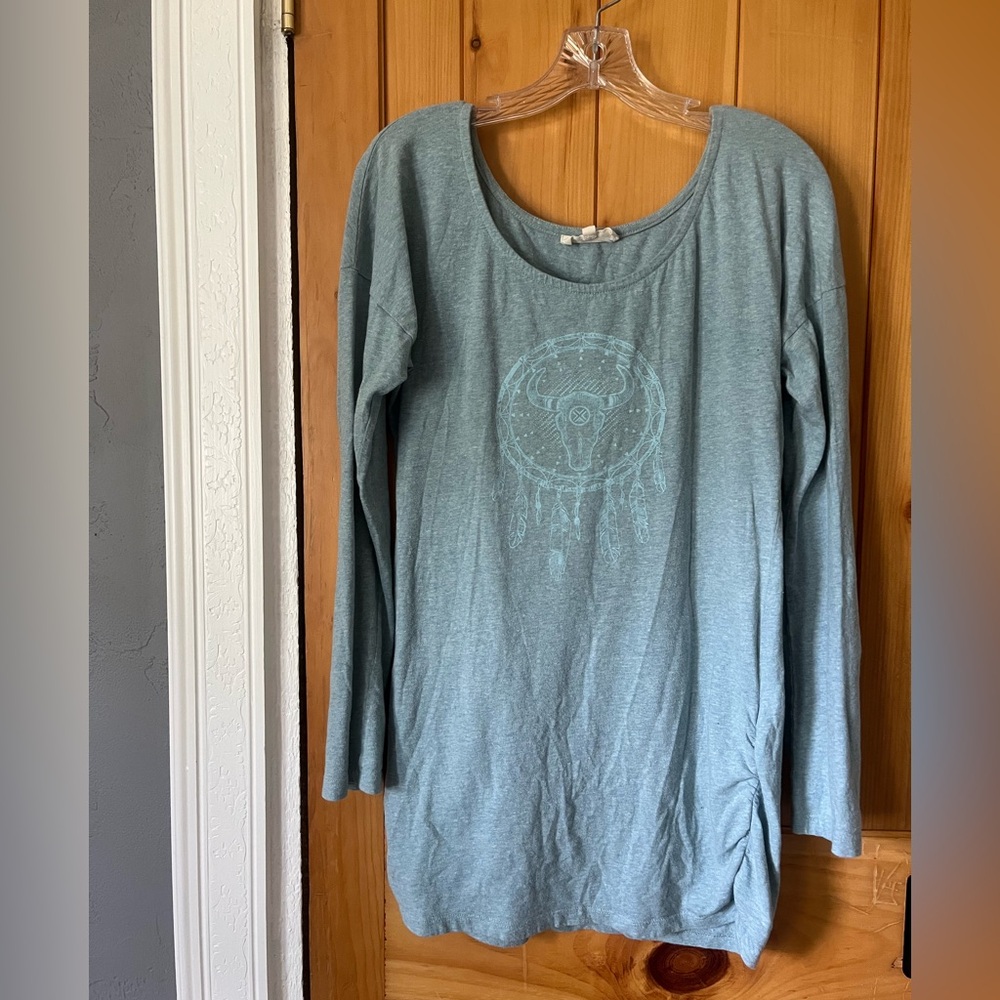 Synergy Organic Cotton heather blue long sleeve tunic | size M